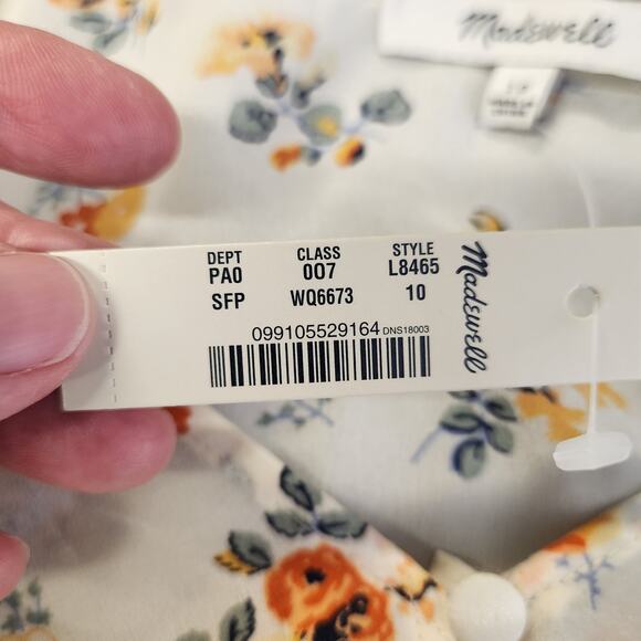 MADEWELL Carmelina Blouse Top WNS 10 Cream Yellow Floral Sheer Cottagecore NEW - Picture 6 of 12